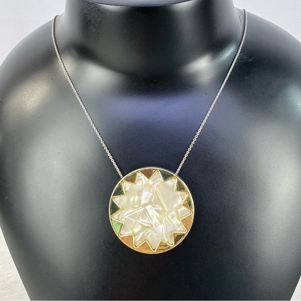 House of Harlow 1960 Sunburst Necklace Gold Tone Pearl Large Pendant Long
